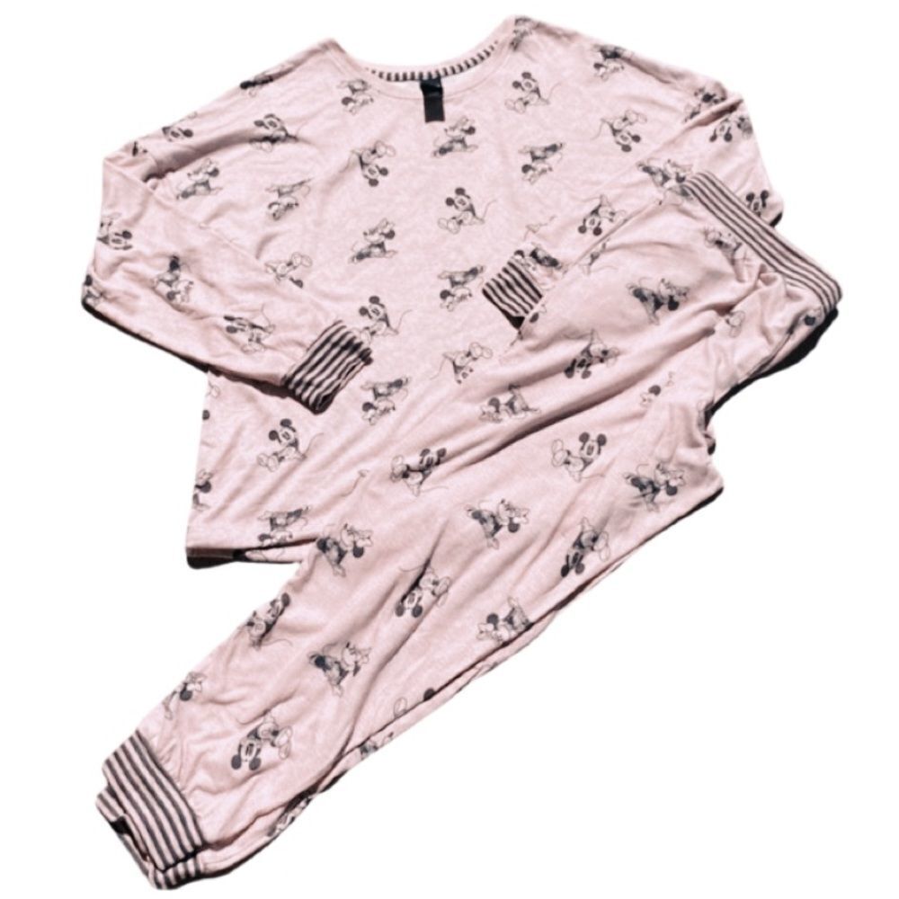 Disney 2 Piece Wms Sz Lrg Mauve Mickey and Minnie Jogger Style Soft Cozy Pajamas - Picture 2 of 4